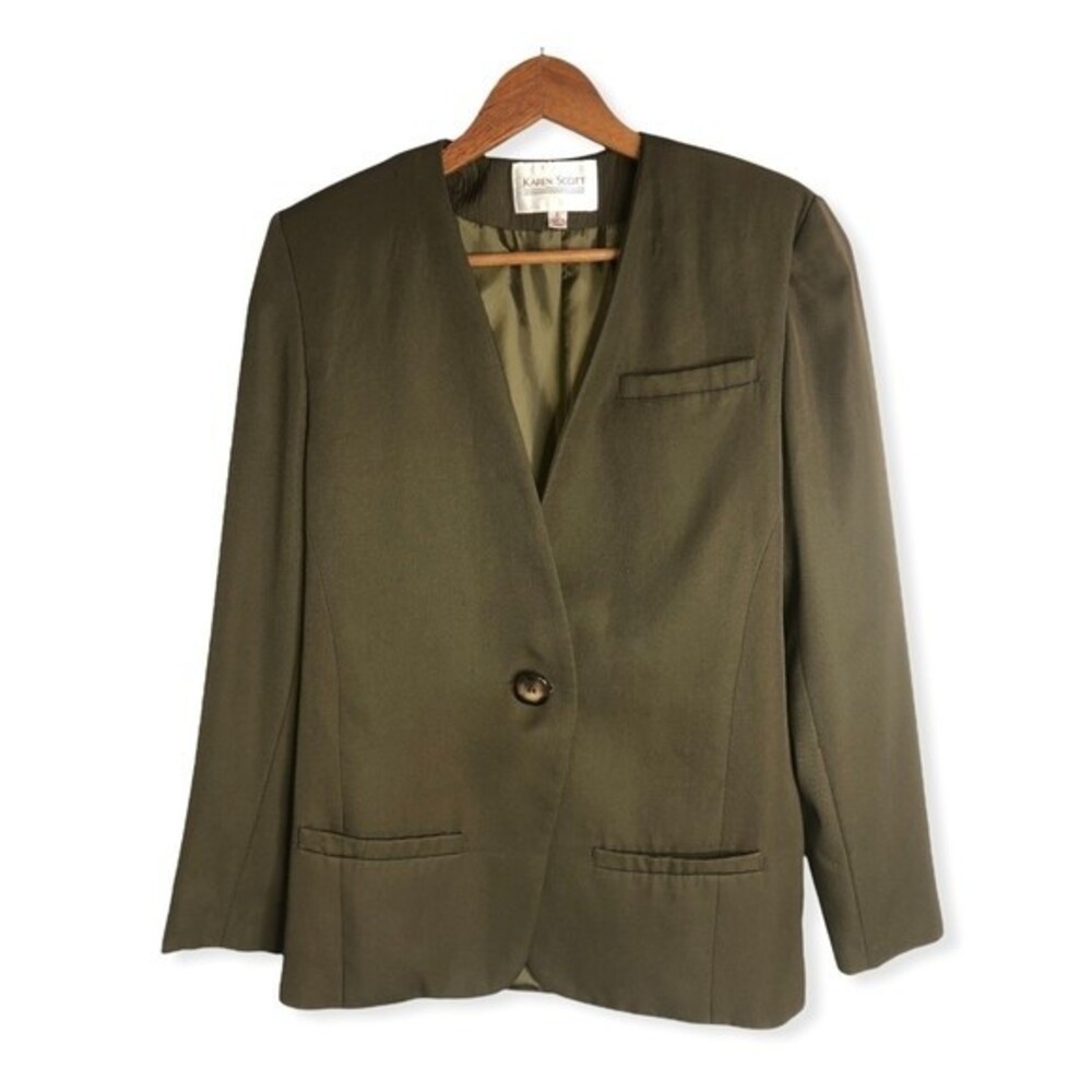 Karen Scott Vintage One Buttoned Olive Green Blazer